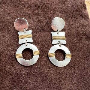 Two-Tone Silver and Gold Drop Earrings — Modern Linked Circles